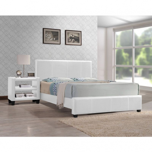 Komfortowe łóżko RAVIS - biała eco skóra w sklepie Dedekor.pl