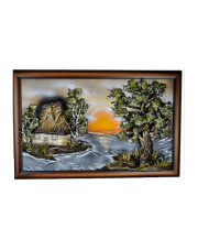 Obraz ze skóry chata 50x90 cm