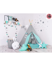 TIPI namiot szary mięta w gwiazdki domek WIGWAM w sklepie Dedekor.pl