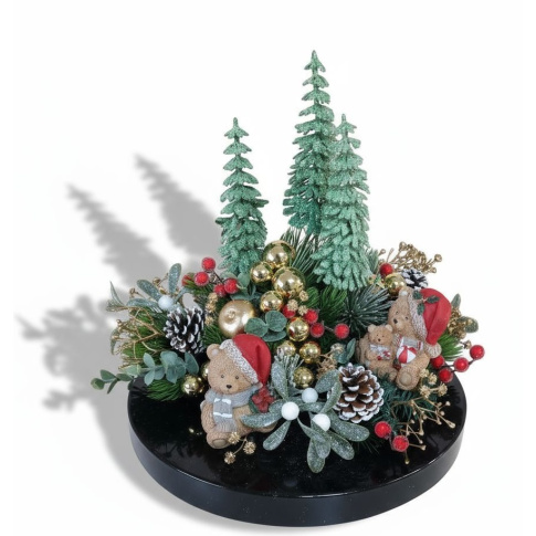 Bożonarodzeniowa kompozycja stroik dekoracja z misiami 2501 w sklepie Dedekor.pl