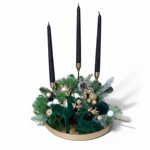 Stroik świąteczny ze świecami i reniferem 2507 w sklepie Dedekor.pl