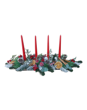 Adwentowy stroik na stół czerwony ze świecami 