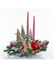Stroik świąteczny ze świecami i misiem 2515