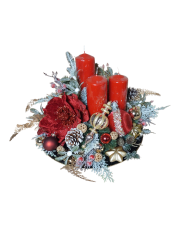 Okrągły stroik dekoracja ze świecami czerwony 2522