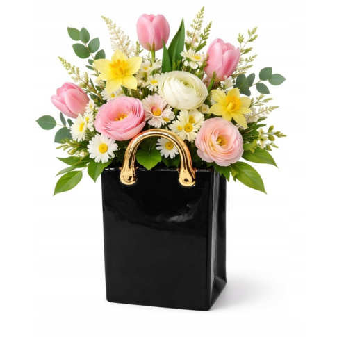 Wazon torebka czarny ze złotem duży  w sklepie Dedekor.pl