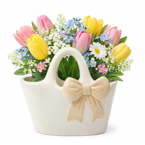 Wazon Ceramiczny Torebka Biały z Kokardką w sklepie Dedekor.pl