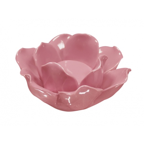 Ceramiczny świecznik ozdobny różowy 12,5x12,5x4,5 w sklepie Dedekor.pl