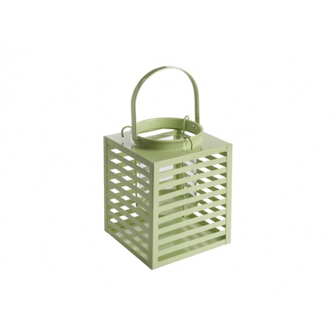 Ozdobna latarnia metalowa Stripe 19x14x14 zielona w sklepie Dedekor.pl