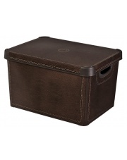 Brązowe pudło z pokrywką Leather 39,5x29x5x25 plastikowe