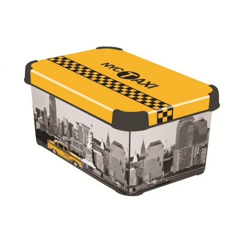 Pudełko plastikowe z żółtą pokrywą Nowy York 39,5x29,5x25  w sklepie Dedekor.pl