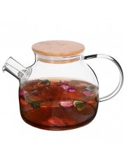 Dzbanek szklany z sitkiem uchwytem pokrywką do wody herbaty ziół napojów gorących 1 l